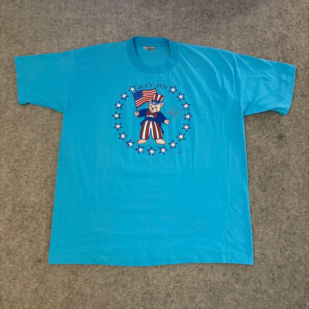 Royal Prints T-Shirt Mens XL Blue July 4th Teddy Bear Uncle‎ Sam Vintage 90s USA